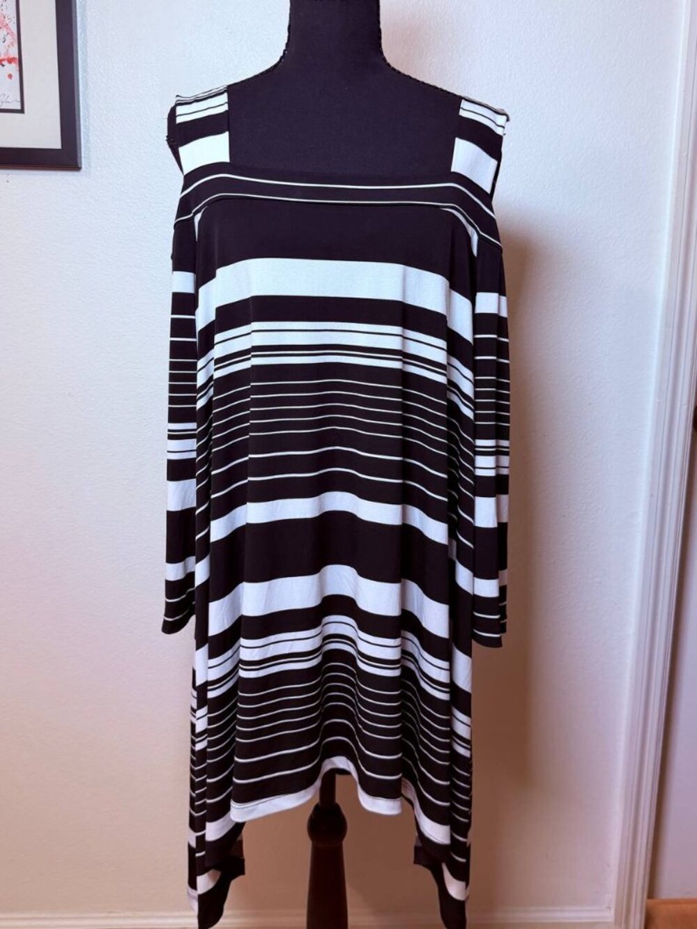 Chico's Cold Shoulder Striped Dress  Nautical Chic Style Coastal Grandma